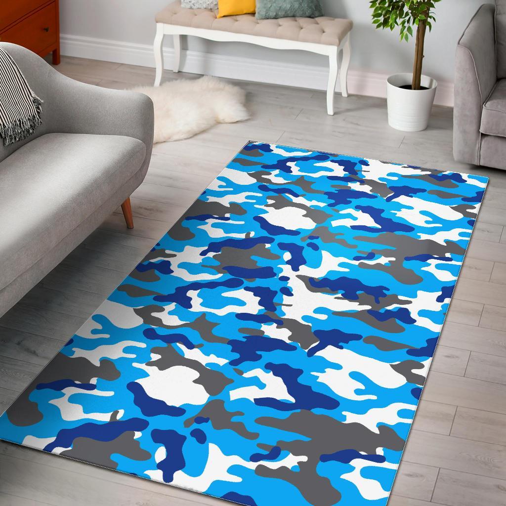 Blue Snow Camouflage Print Area Rug