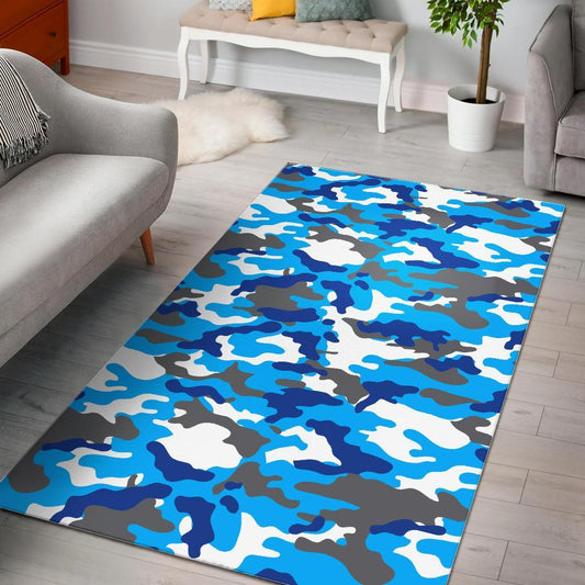 Blue Snow Camouflage Print Area Rug