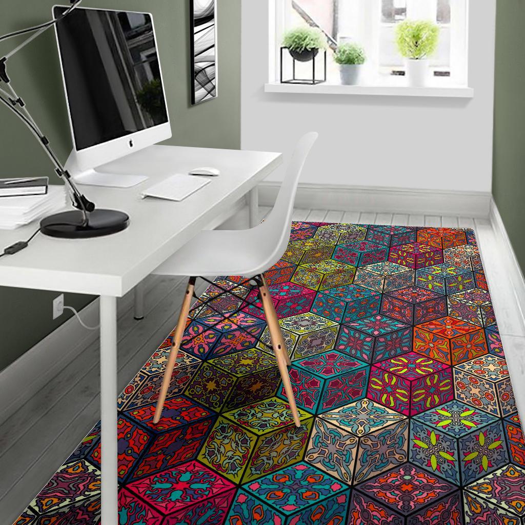 Bohemian Indian Box Pattern Print Area Rug