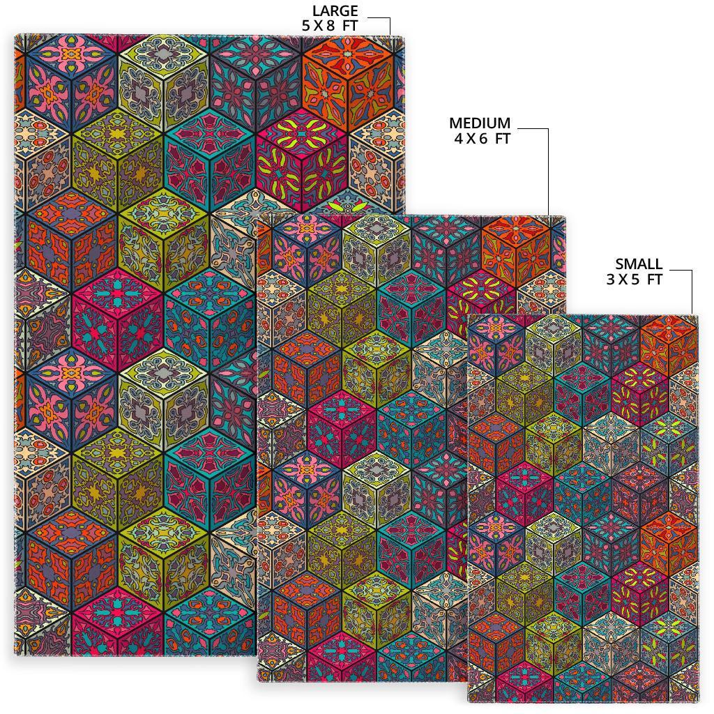 Bohemian Indian Box Pattern Print Area Rug