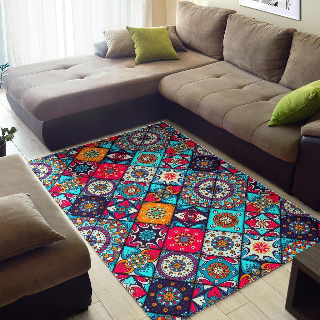 Bohemian Indian Mandala Patchwork Print Area Rug