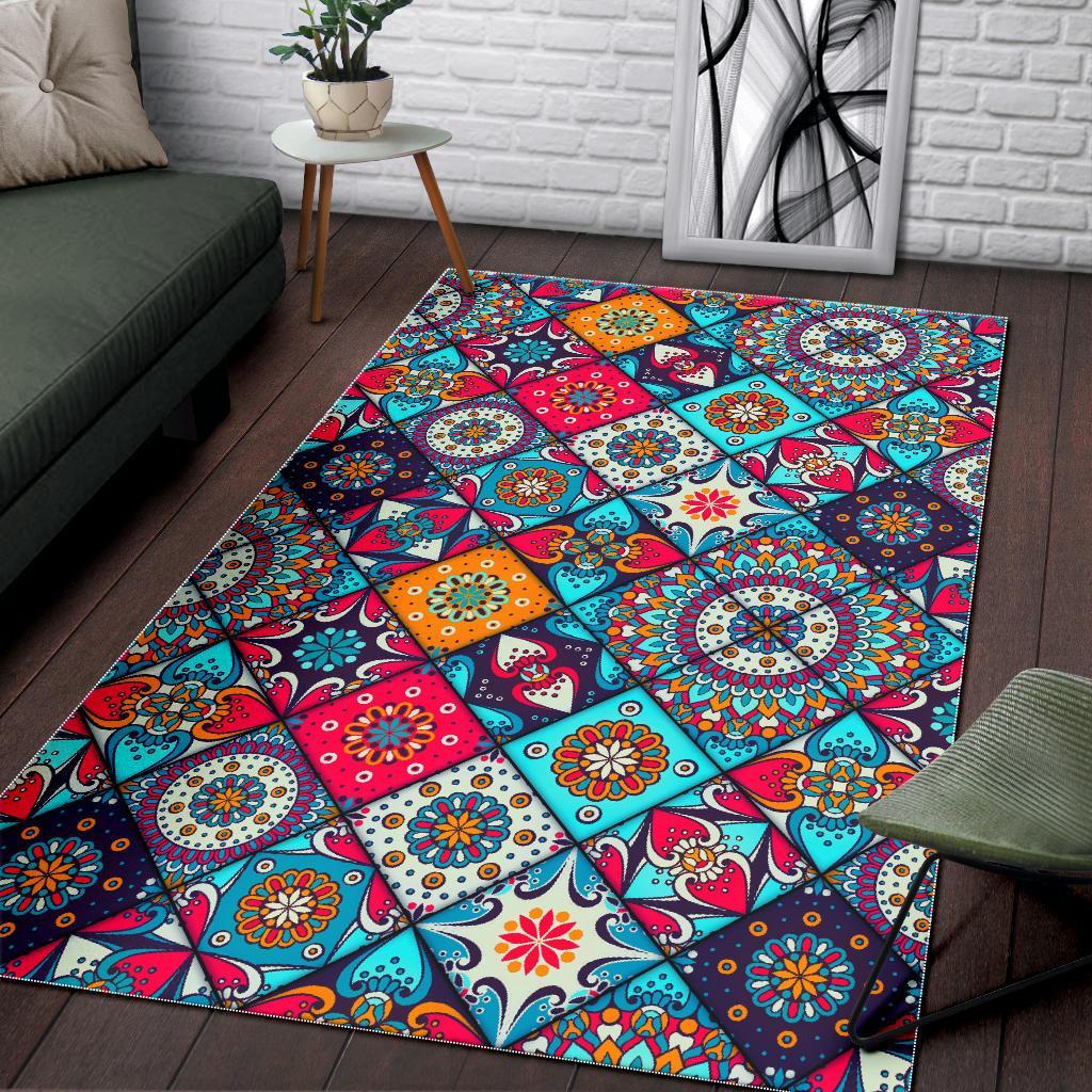 Bohemian Indian Mandala Patchwork Print Area Rug