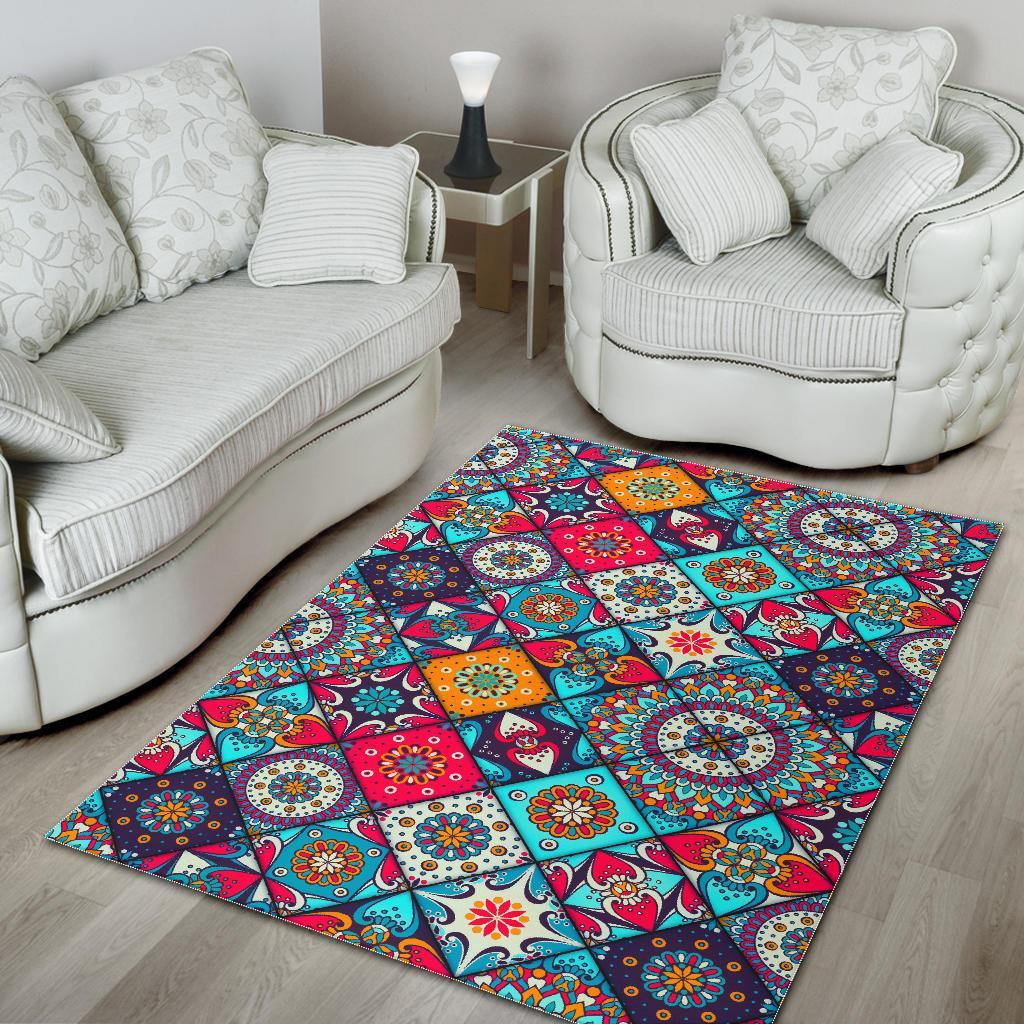 Bohemian Indian Mandala Patchwork Print Area Rug