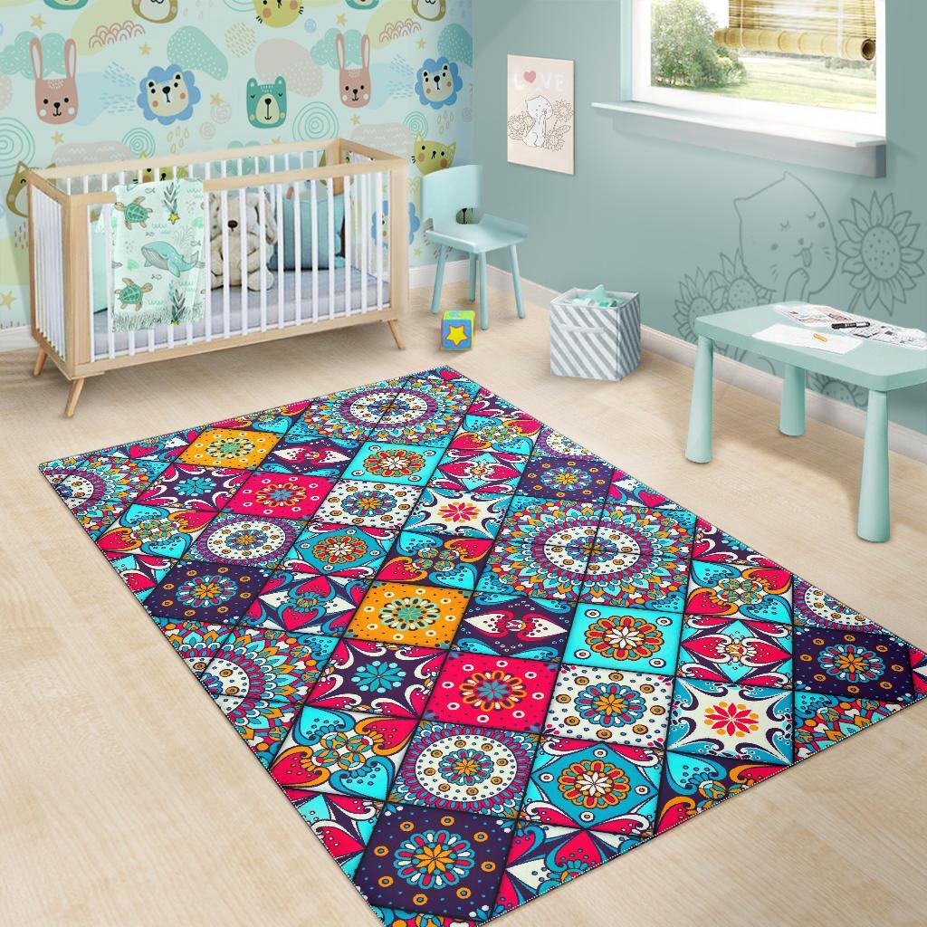 Bohemian Indian Mandala Patchwork Print Area Rug
