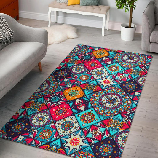 Bohemian Indian Mandala Patchwork Print Area Rug