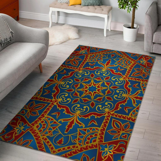 Bohemian Indian Mandala Pattern Print Area Rug
