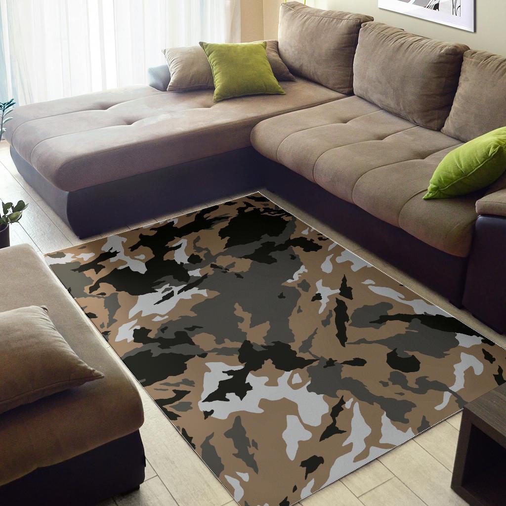 Brown And Black Camouflage Print Area Rug
