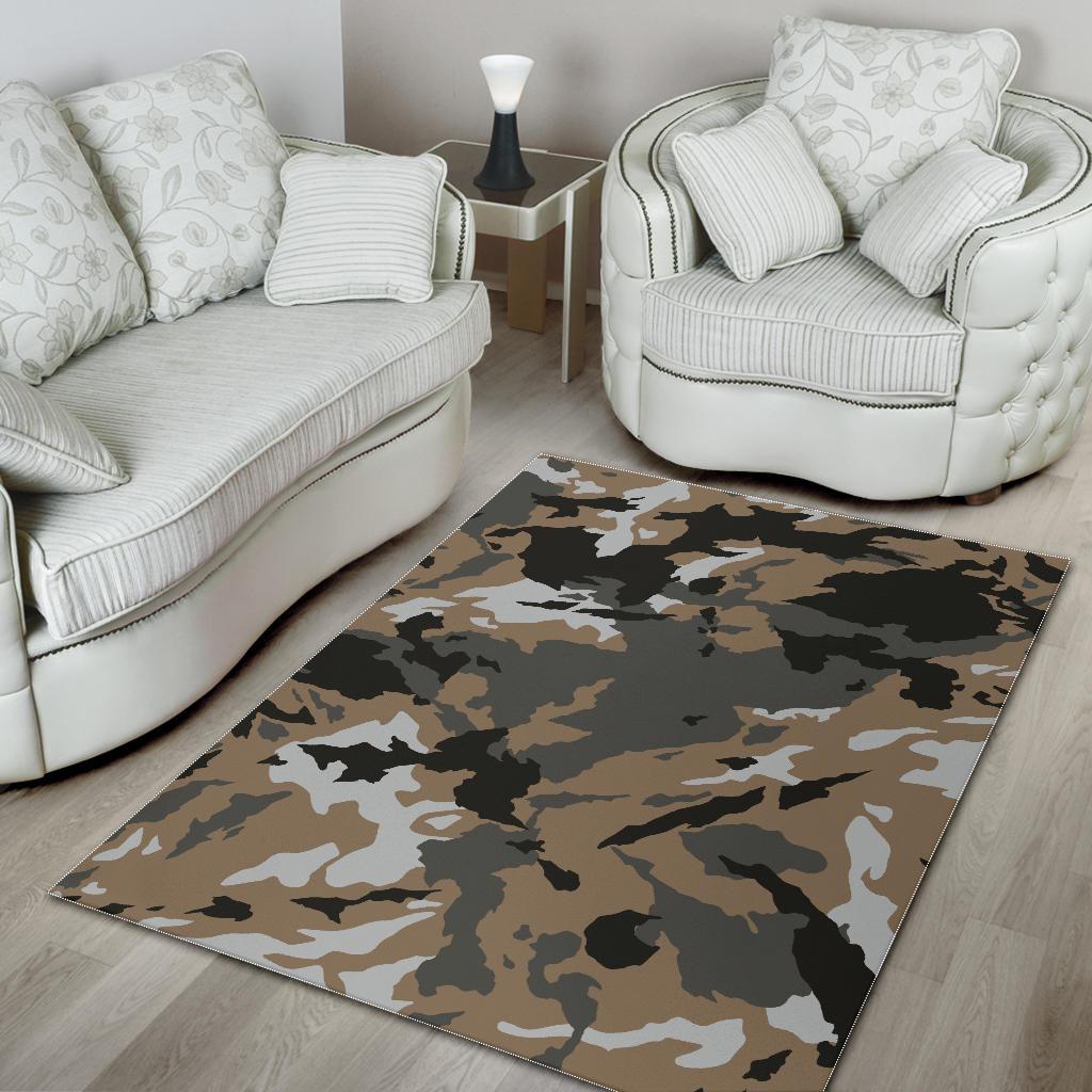 Brown And Black Camouflage Print Area Rug