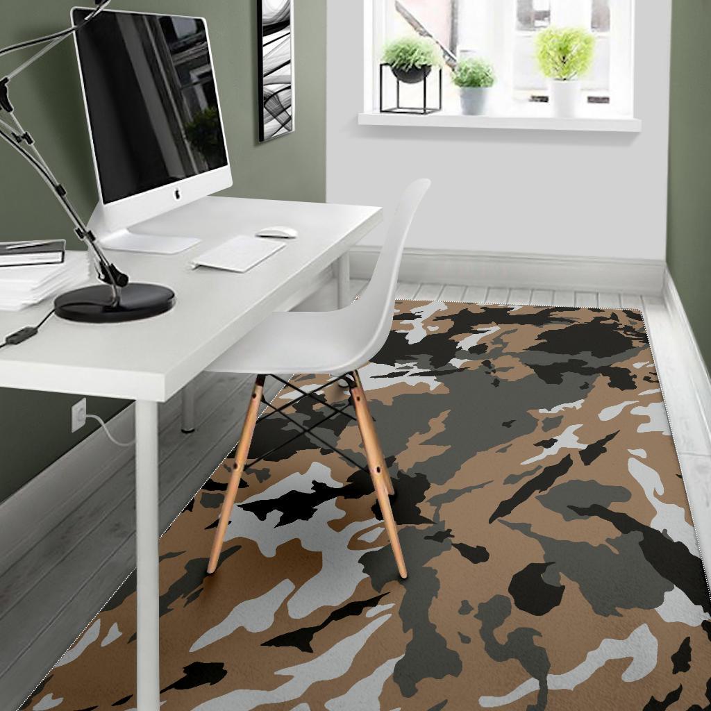 Brown And Black Camouflage Print Area Rug