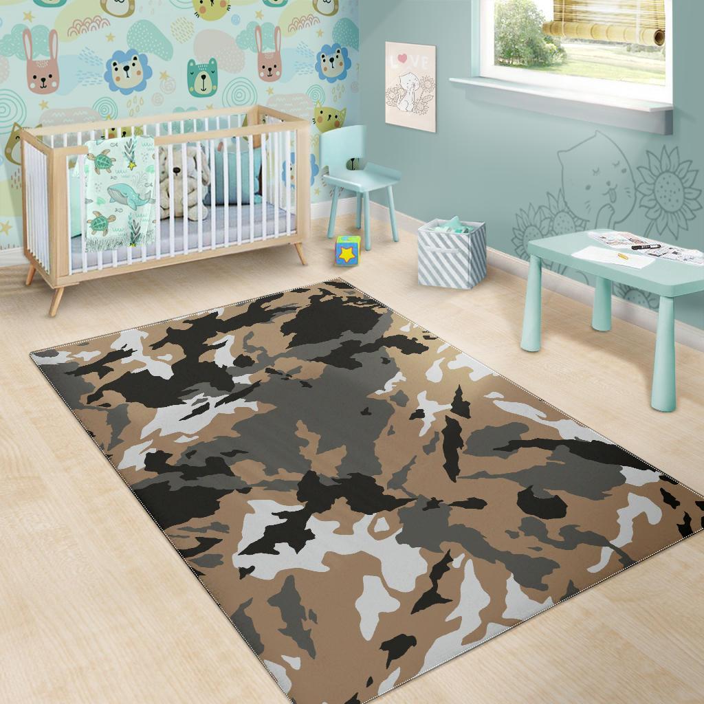 Brown And Black Camouflage Print Area Rug