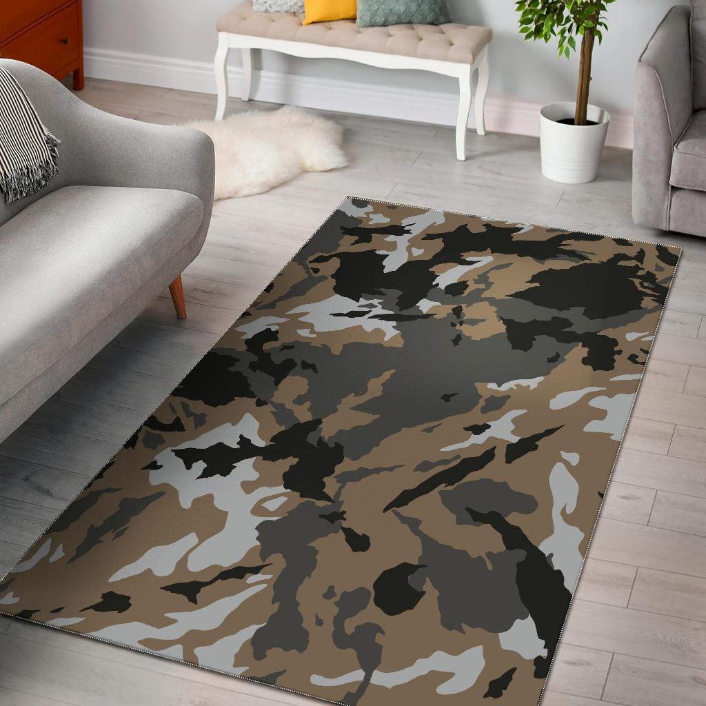 Brown And Black Camouflage Print Area Rug