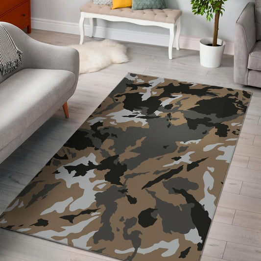 Brown And Black Camouflage Print Area Rug