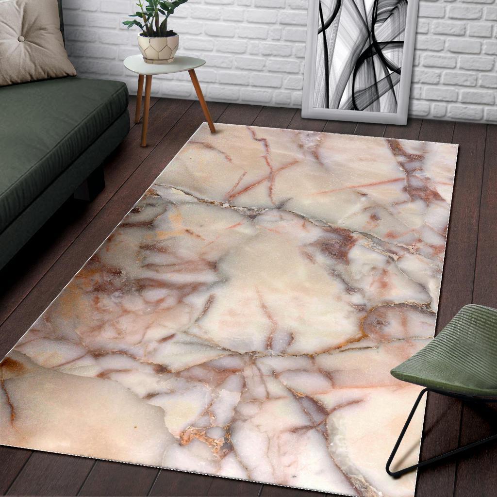 Brown Beige Marble Print Area Rug