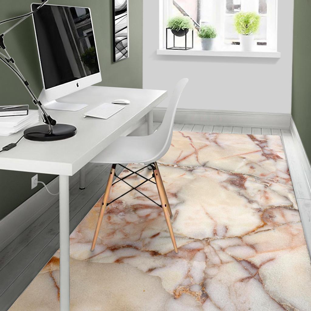 Brown Beige Marble Print Area Rug