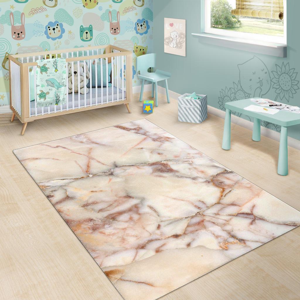Brown Beige Marble Print Area Rug