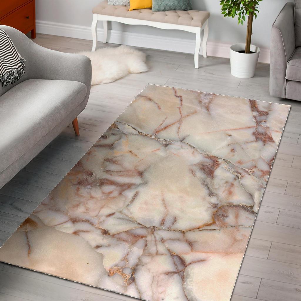 Brown Beige Marble Print Area Rug