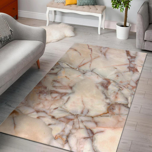 Brown Beige Marble Print Area Rug