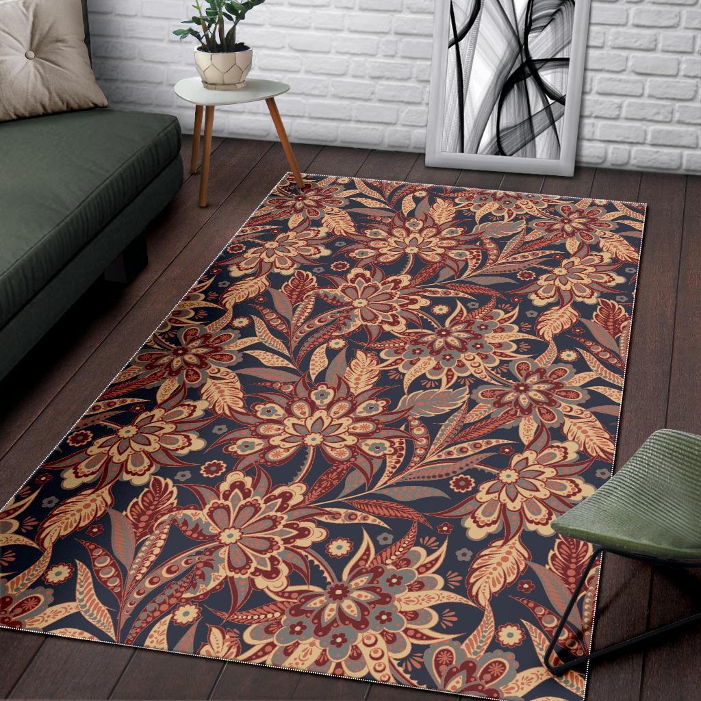 Brown Floral Bohemian Pattern Print Area Rug
