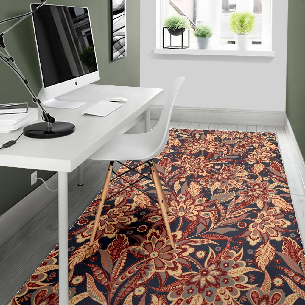 Brown Floral Bohemian Pattern Print Area Rug