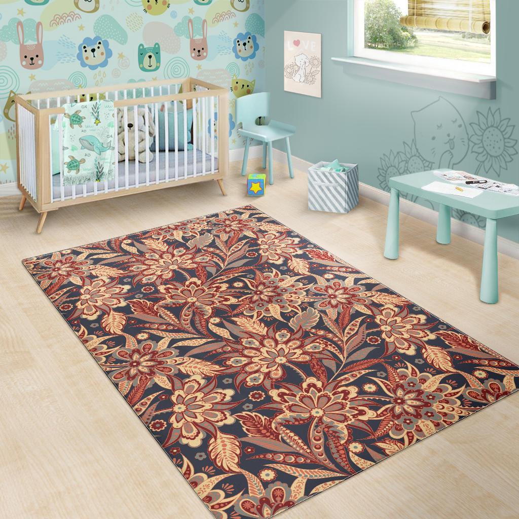 Brown Floral Bohemian Pattern Print Area Rug