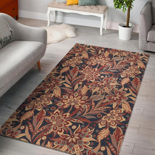 Brown Floral Bohemian Pattern Print Area Rug