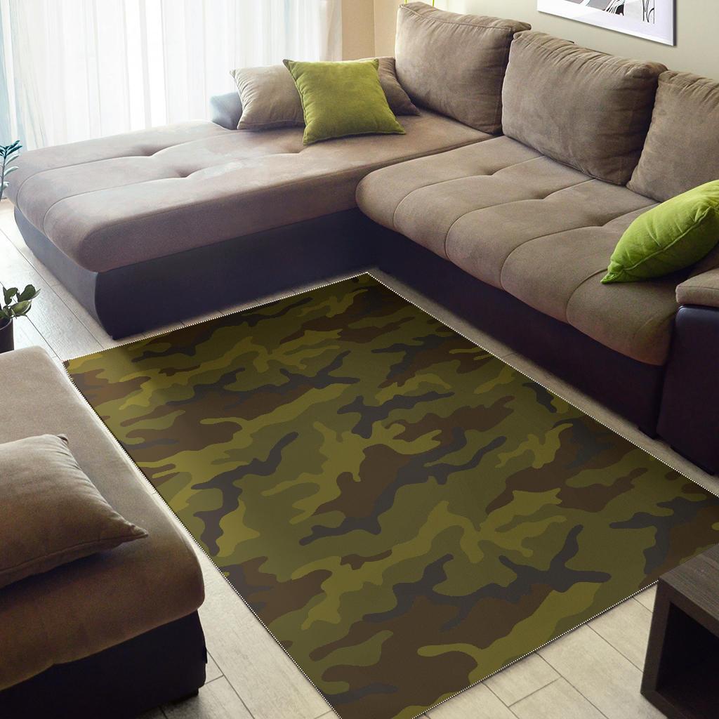 Brown Green Camouflage Print Area Rug