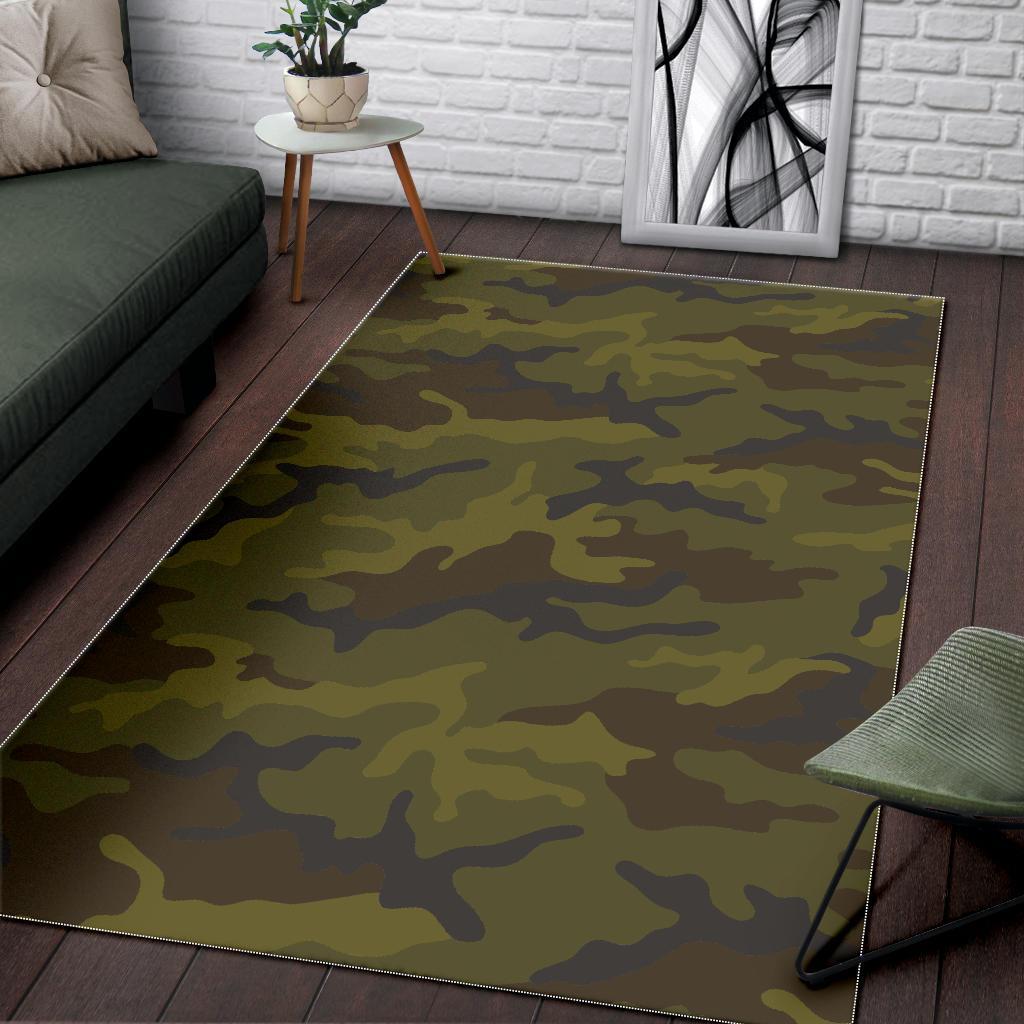 Brown Green Camouflage Print Area Rug