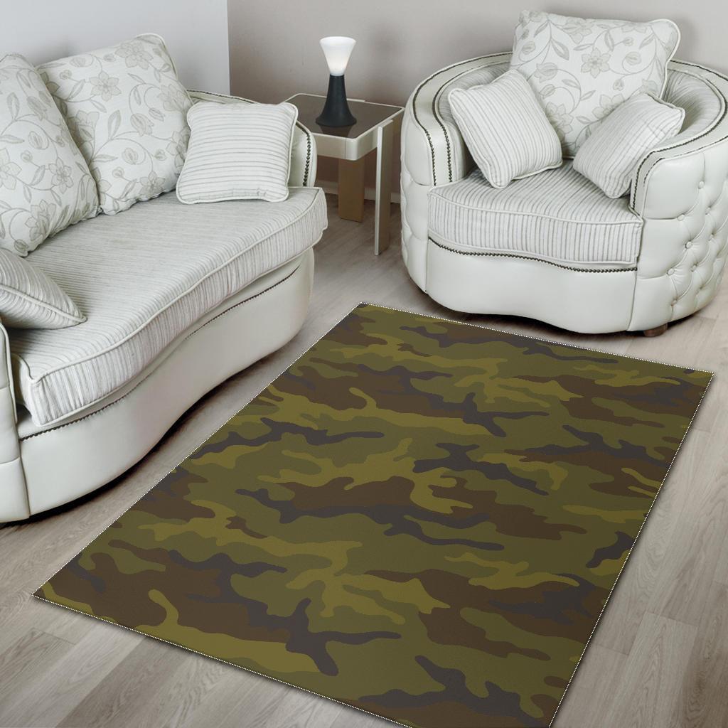 Brown Green Camouflage Print Area Rug