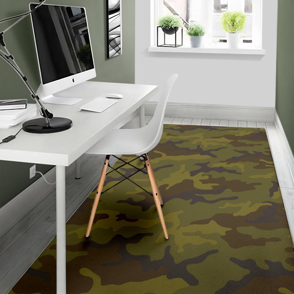 Brown Green Camouflage Print Area Rug