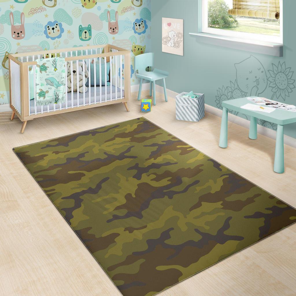 Brown Green Camouflage Print Area Rug