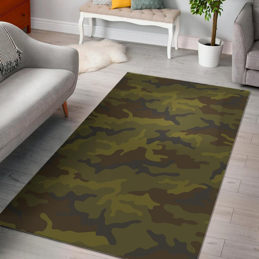 Brown Green Camouflage Print Area Rug