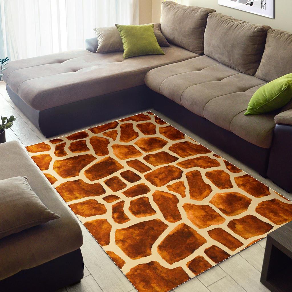 Brown Watercolor Giraffe Pattern Print Area Rug