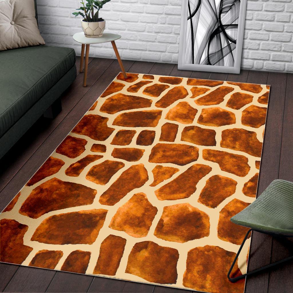 Brown Watercolor Giraffe Pattern Print Area Rug