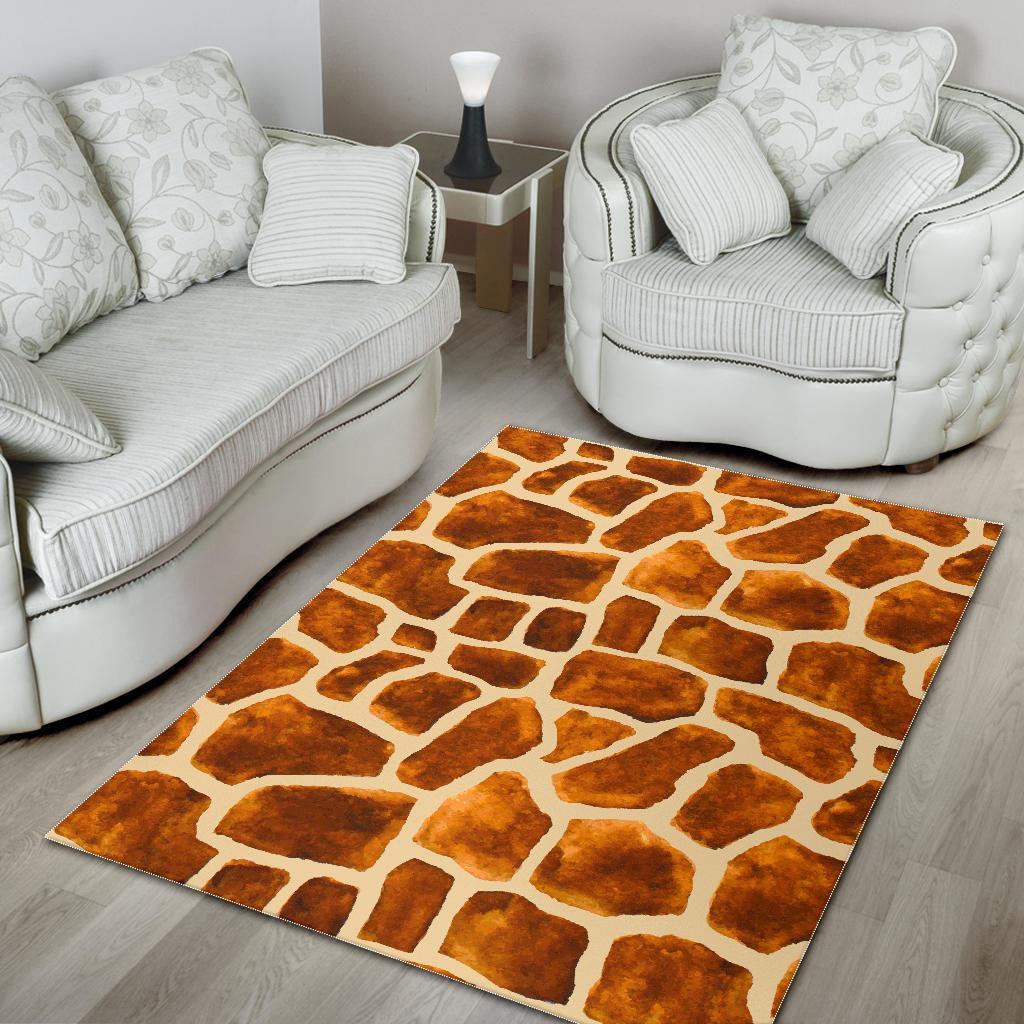 Brown Watercolor Giraffe Pattern Print Area Rug