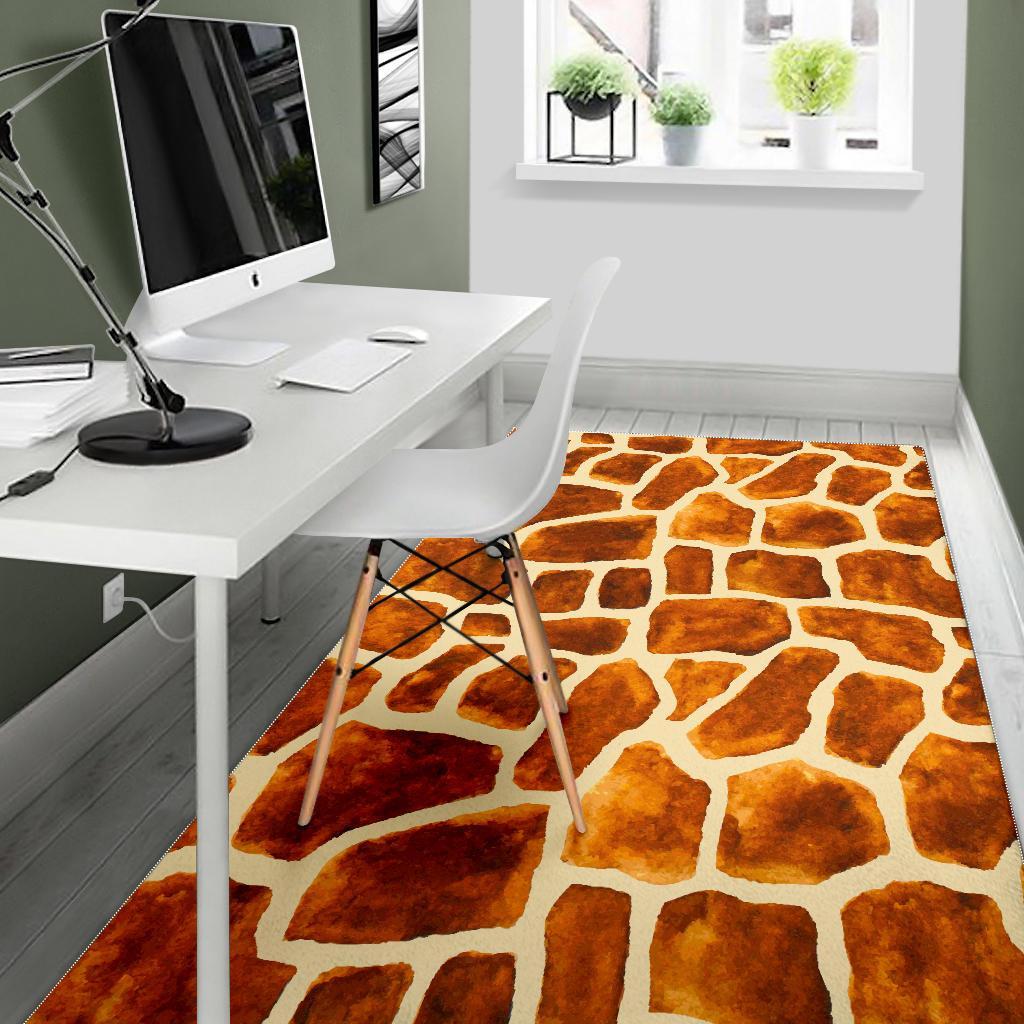 Brown Watercolor Giraffe Pattern Print Area Rug
