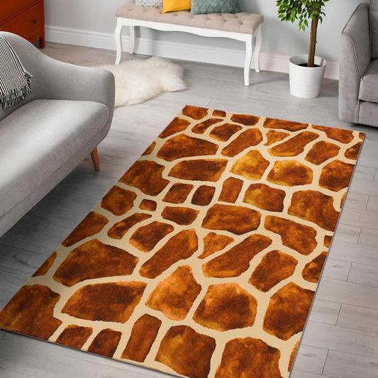 Brown Watercolor Giraffe Pattern Print Area Rug