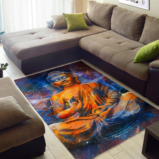 Buddha Statue Mandala Print Area Rug