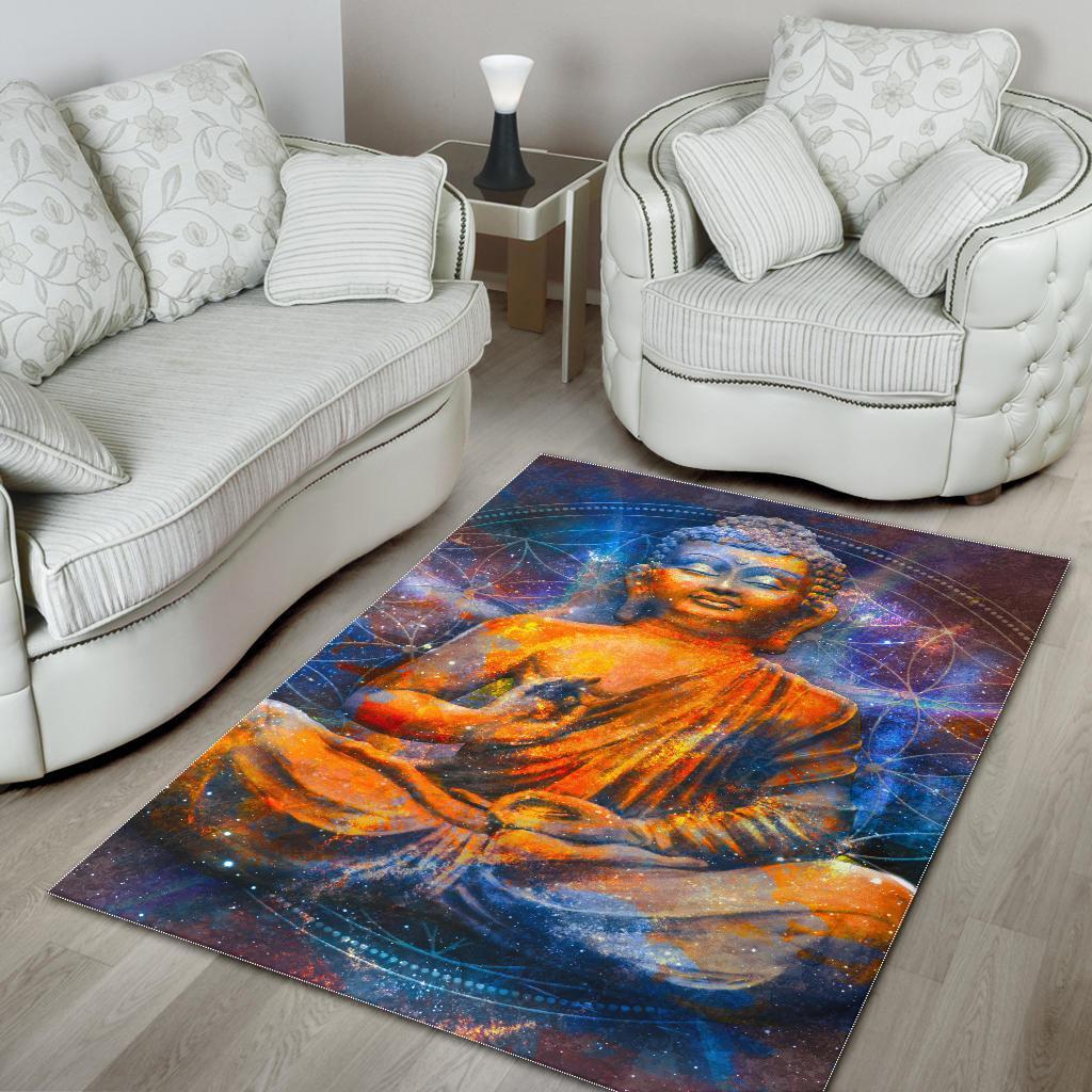 Buddha Statue Mandala Print Area Rug