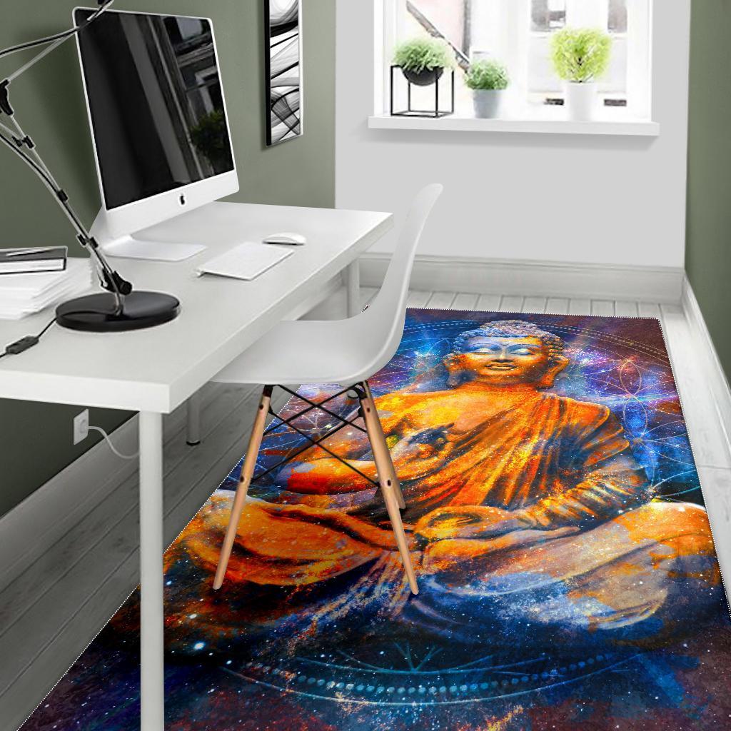 Buddha Statue Mandala Print Area Rug