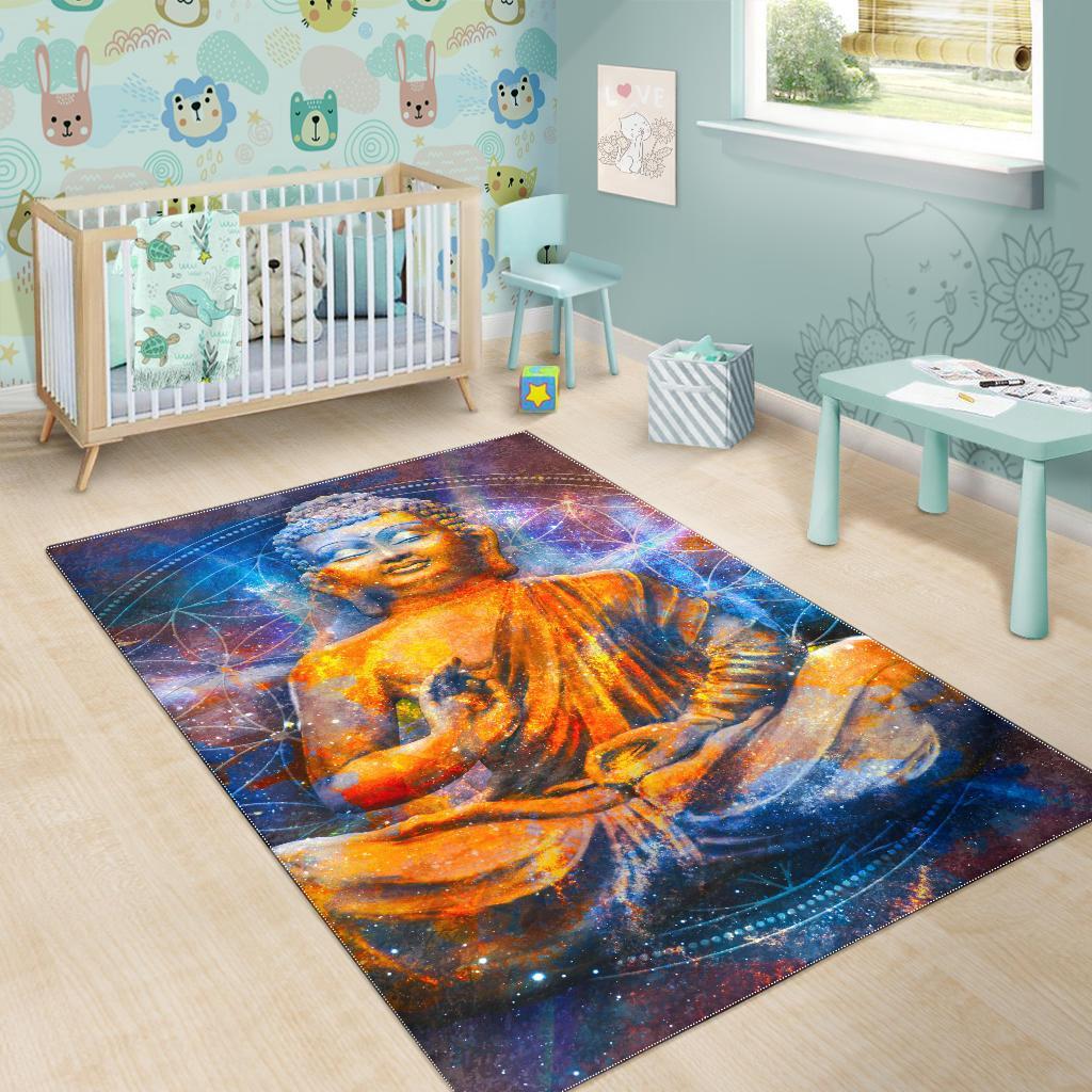 Buddha Statue Mandala Print Area Rug