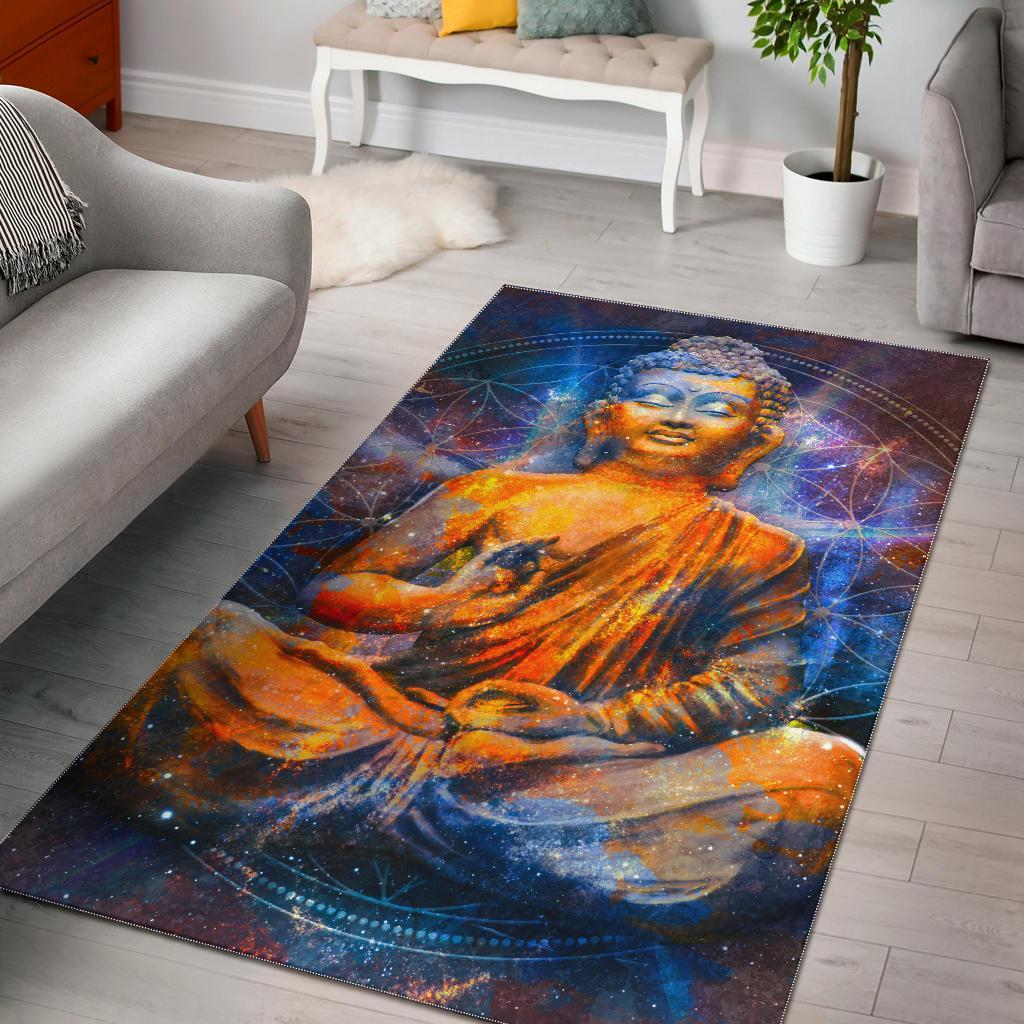 Buddha Statue Mandala Print Area Rug