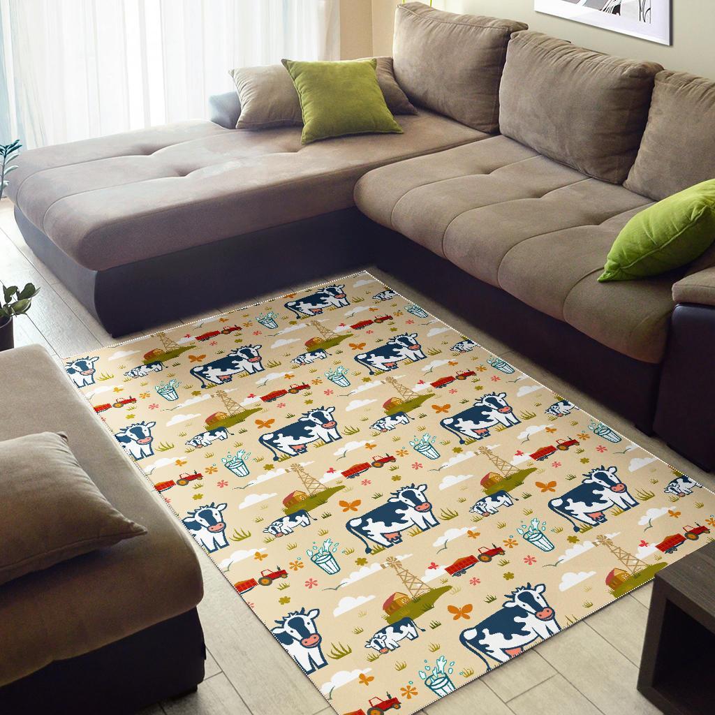 Cartoon Dairy Cow Farm Pattern Print Area Rug