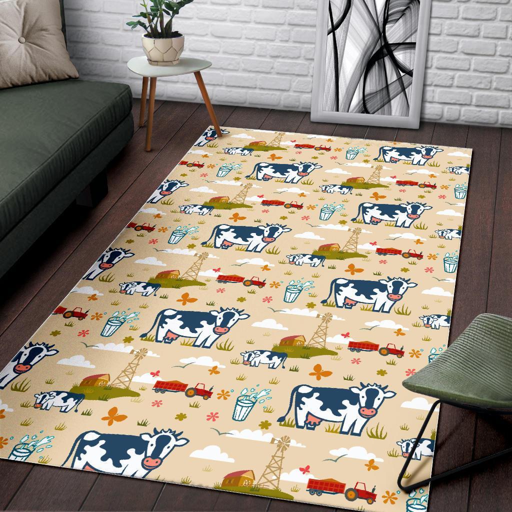 Cartoon Dairy Cow Farm Pattern Print Area Rug