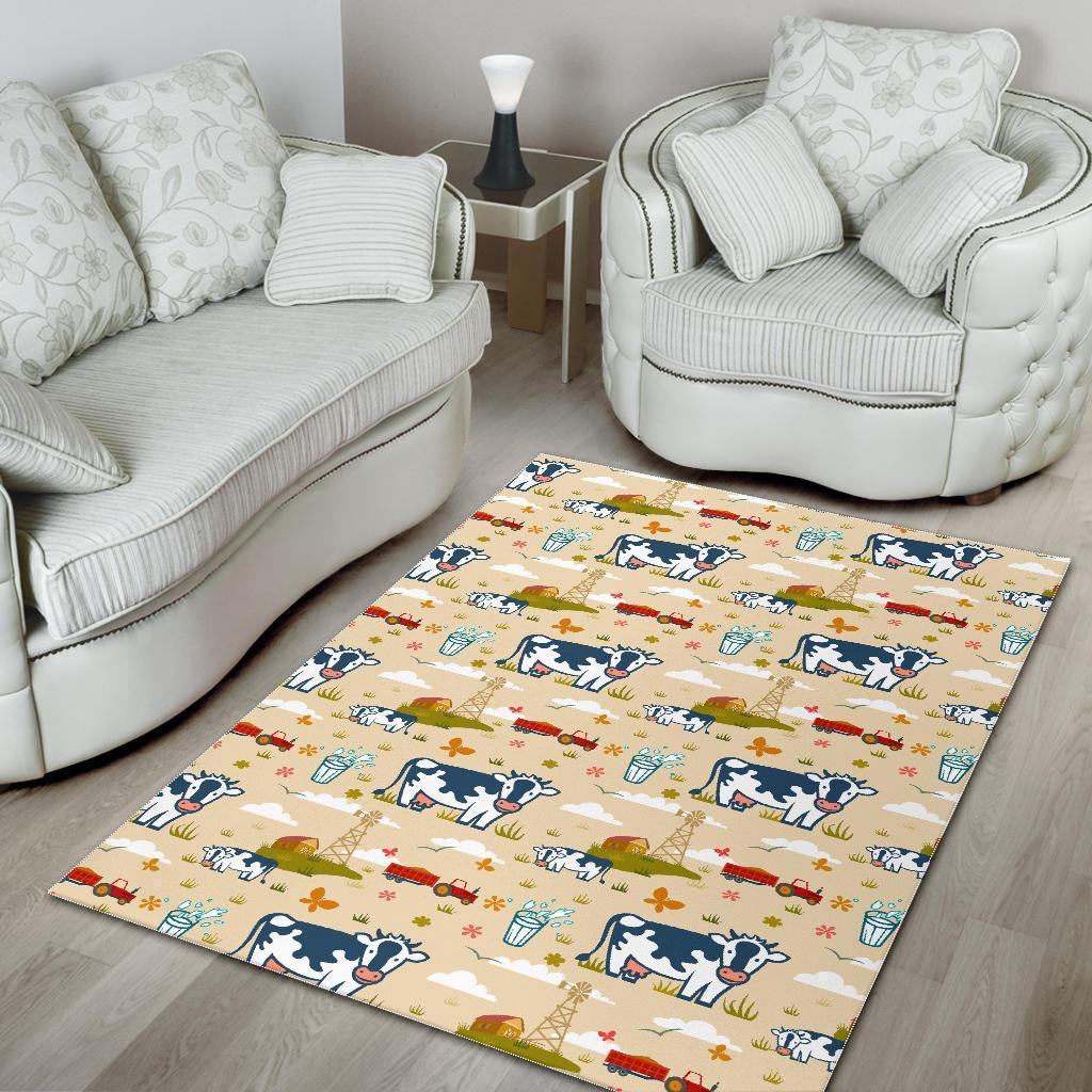 Cartoon Dairy Cow Farm Pattern Print Area Rug