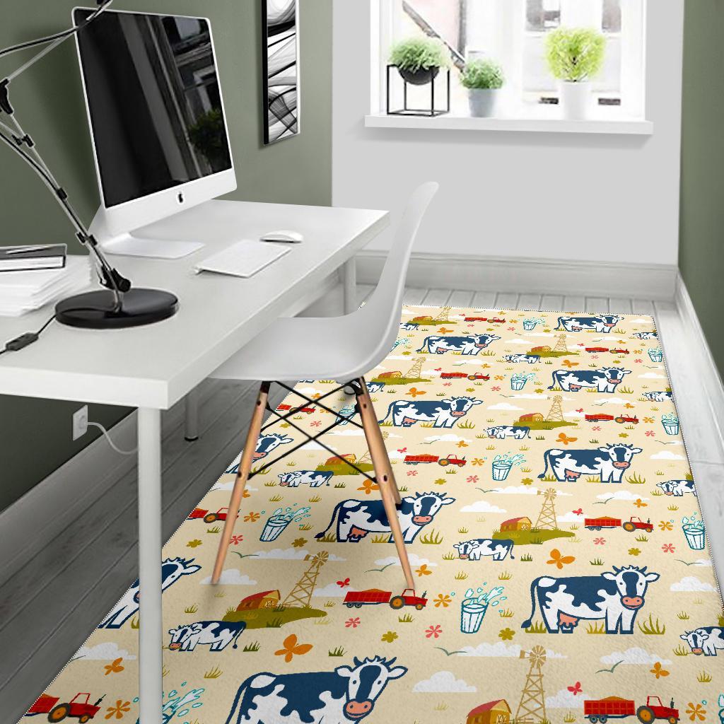 Cartoon Dairy Cow Farm Pattern Print Area Rug