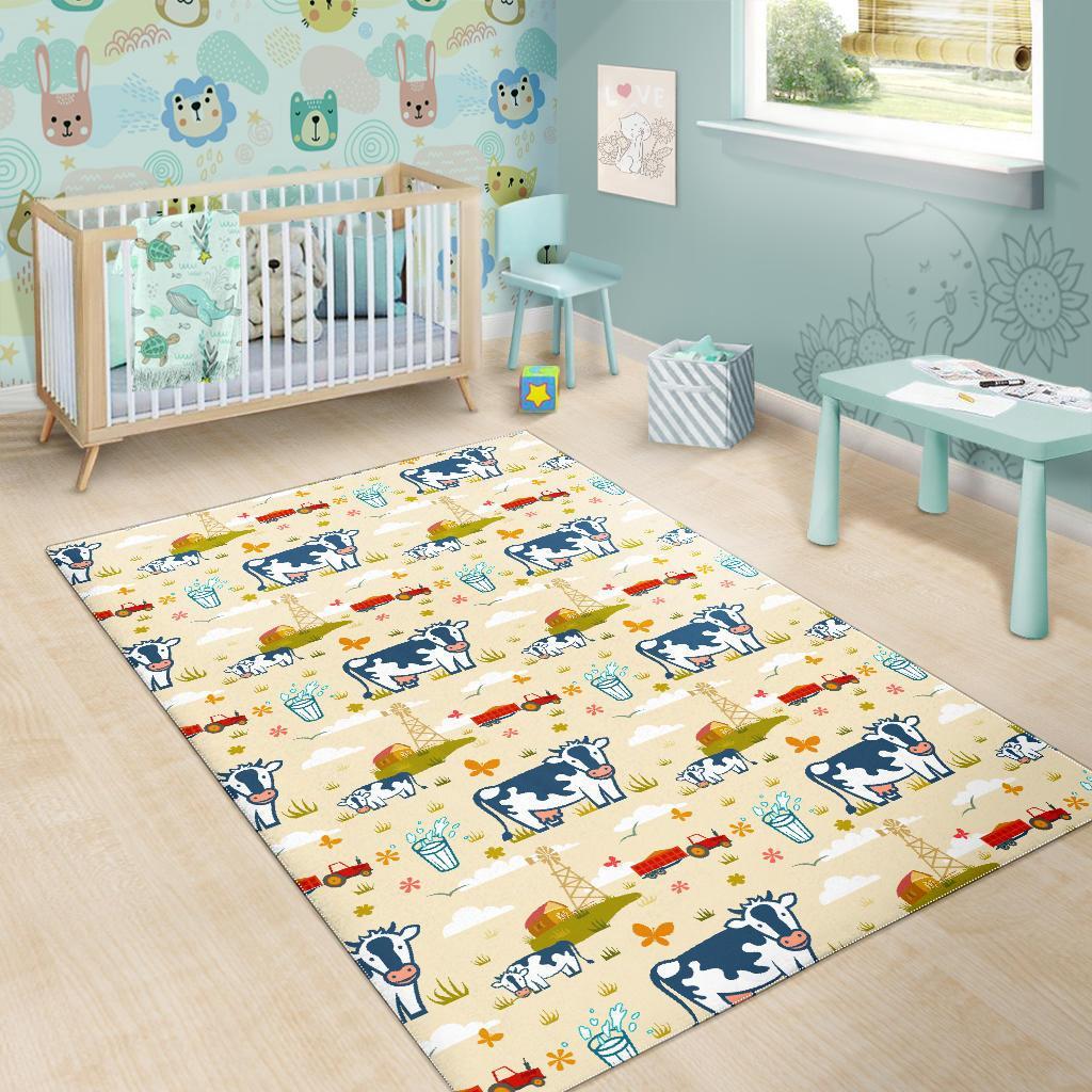 Cartoon Dairy Cow Farm Pattern Print Area Rug