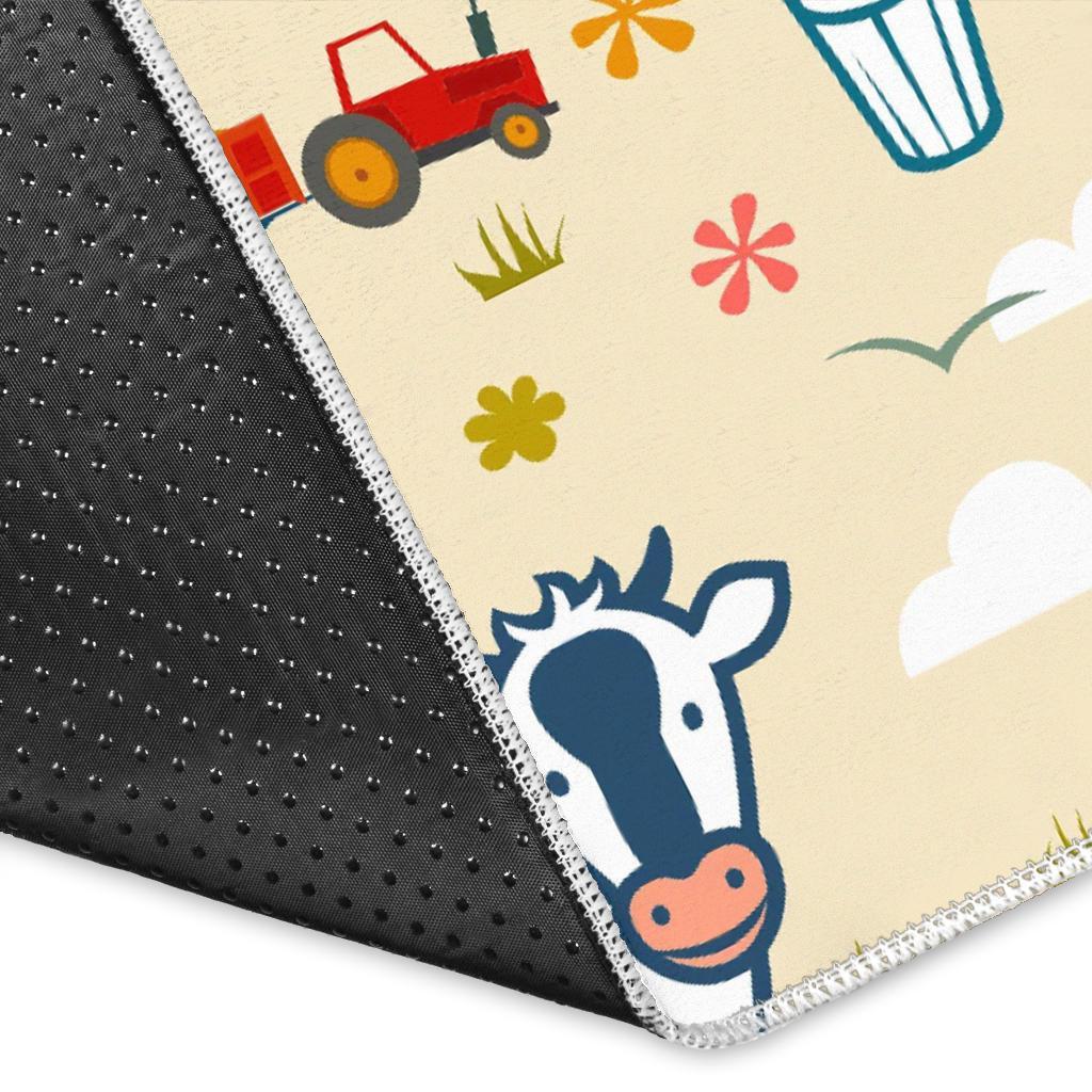 Cartoon Dairy Cow Farm Pattern Print Area Rug