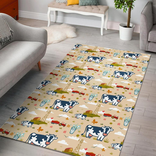 Cartoon Dairy Cow Farm Pattern Print Area Rug
