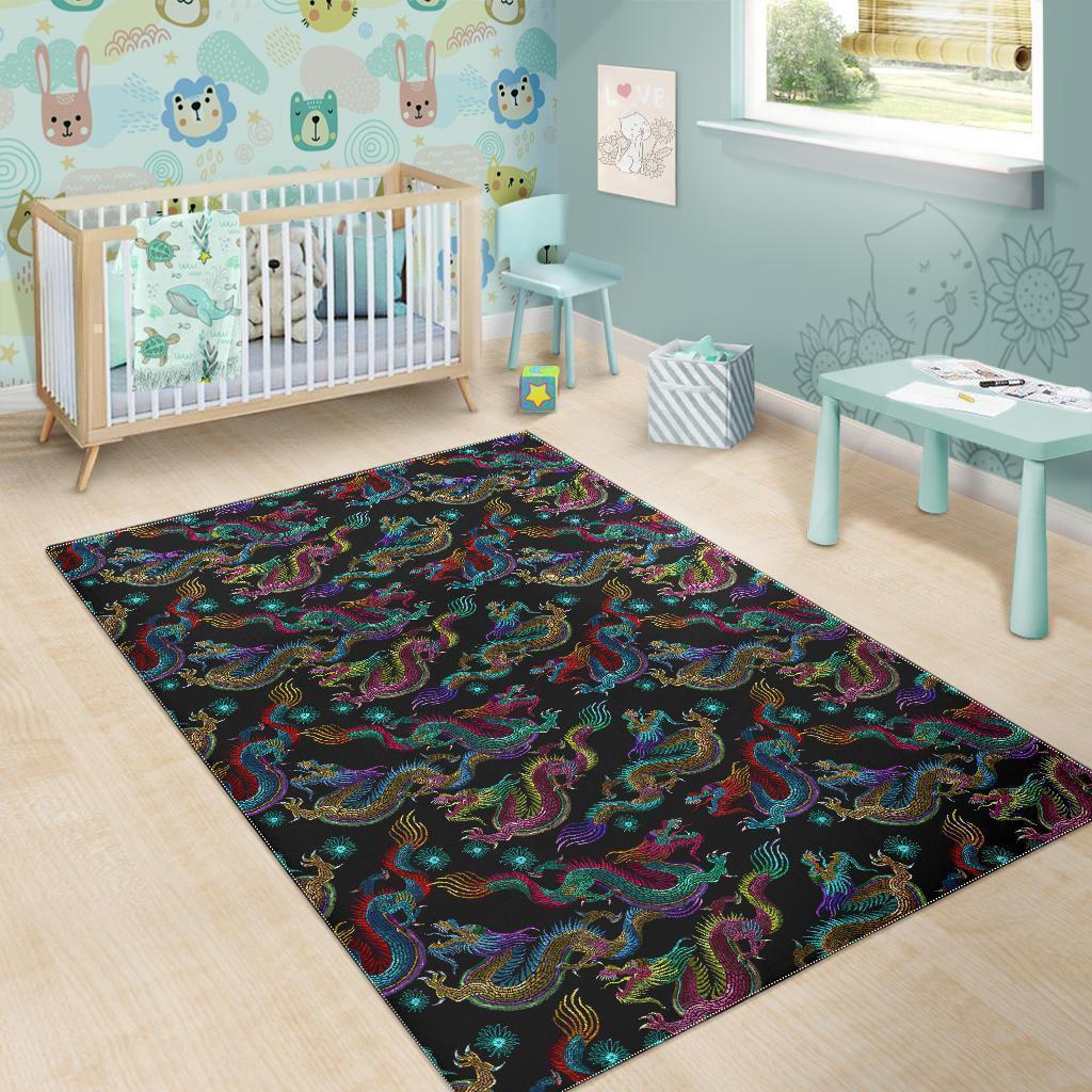 Chinese Dragon Pattern Print Area Rug