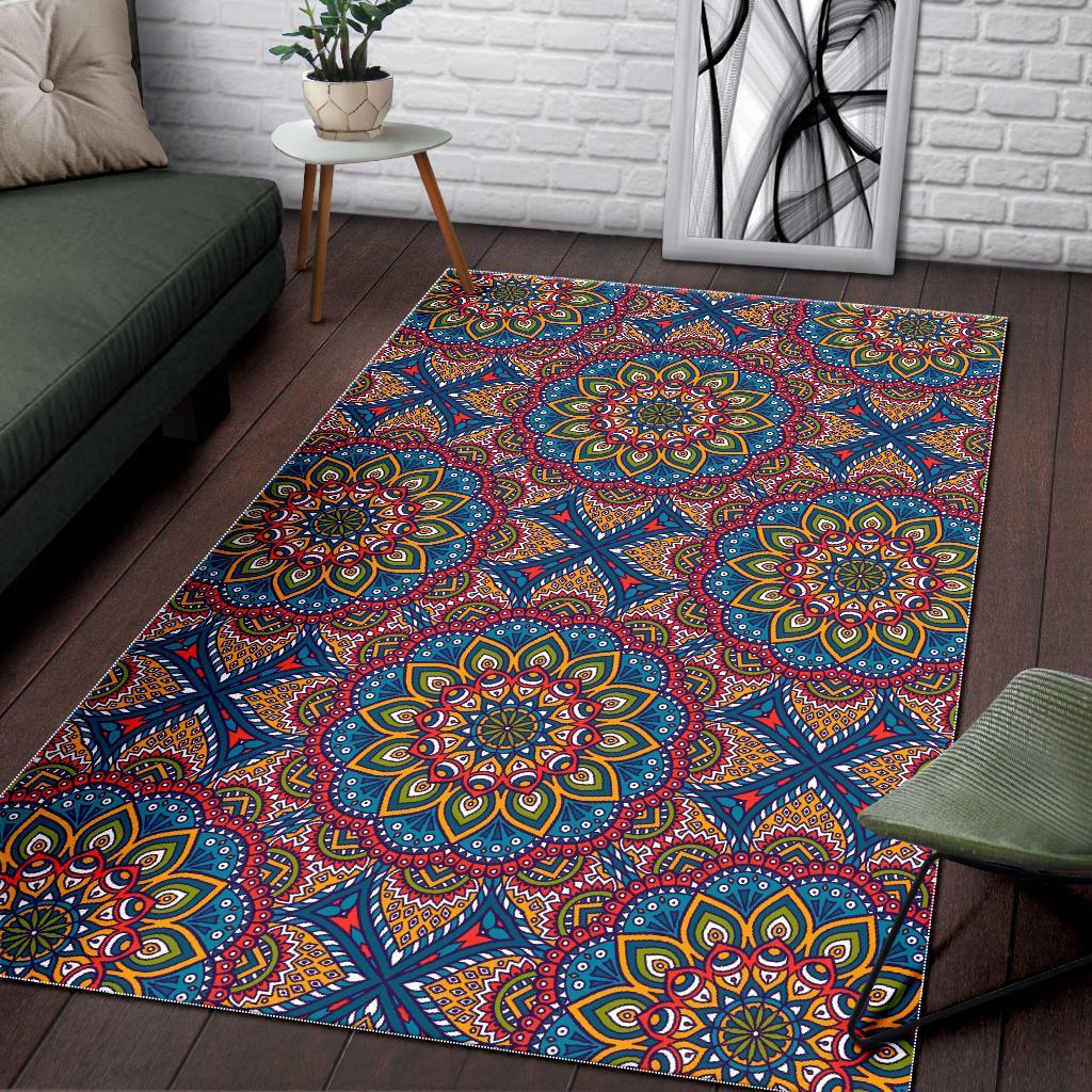 Colorful Bohemian Mandala Pattern Print Area Rug